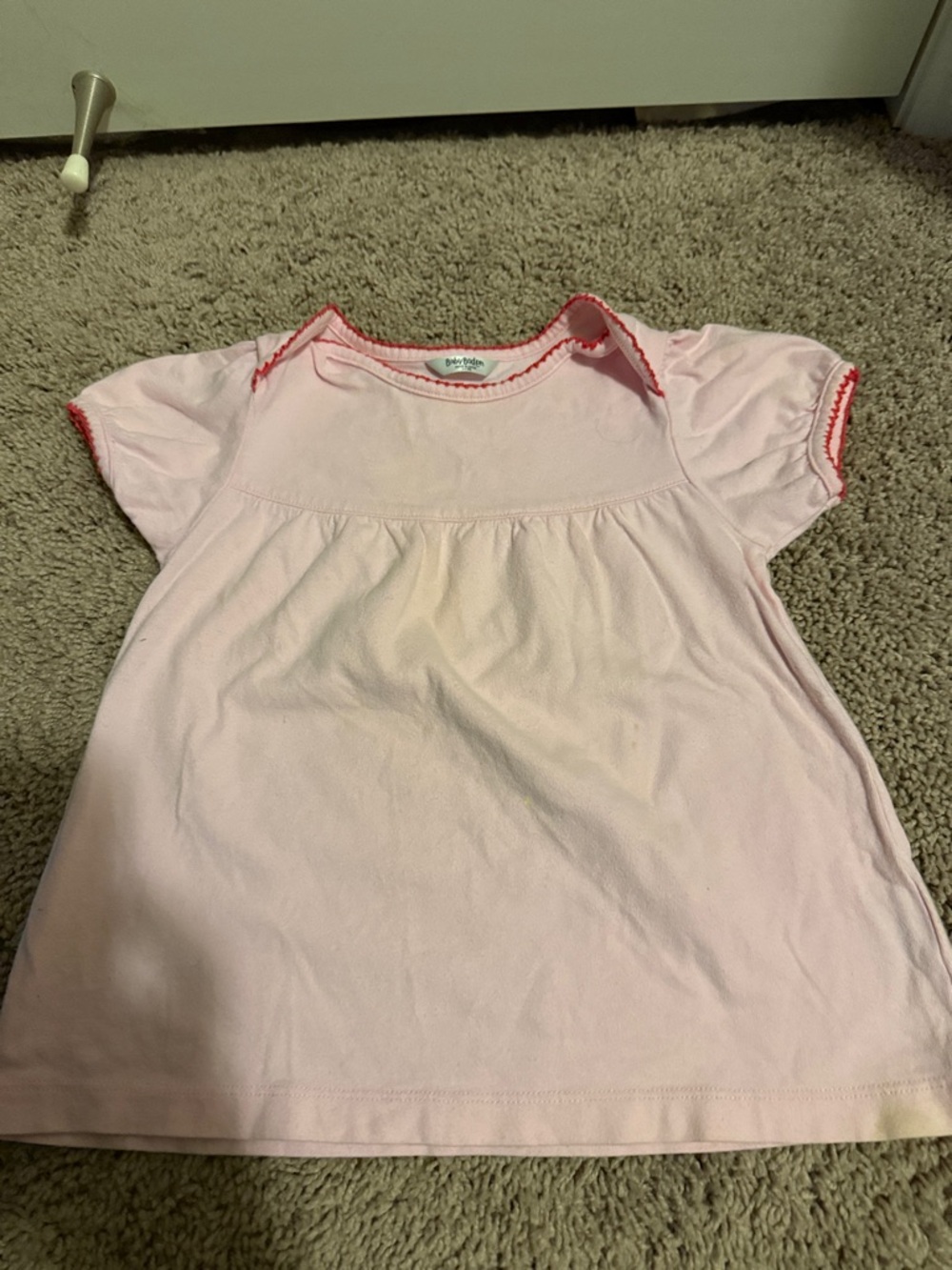 Baby Boden Light Pink Tee with Red Scallop Trim